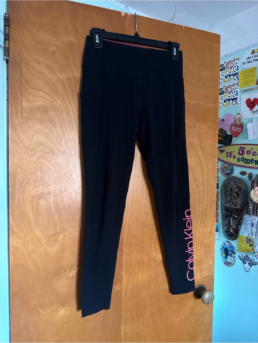 Calvin Klein Black Leggings with Pink Side Logo